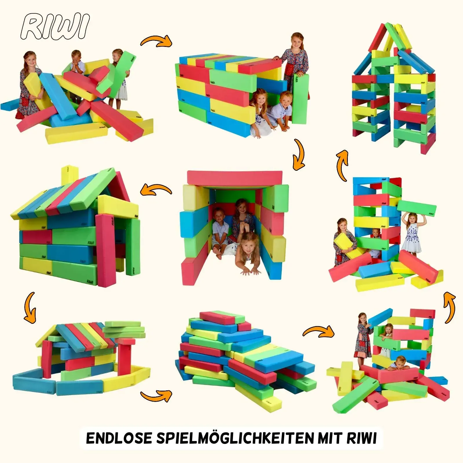 RIWI® 24er Baustein Set | XXL Schaumstoff Bauklötze 