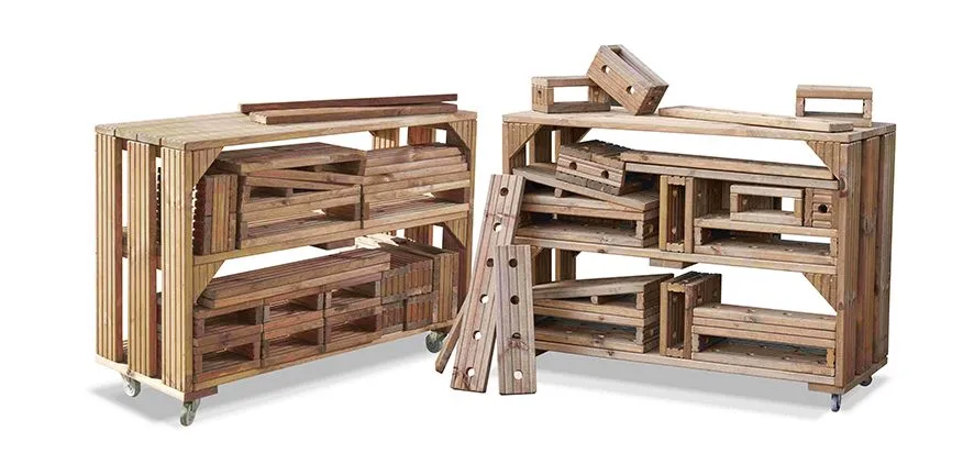 Rollwagen 2er Set inkl. 2 untersch. Holzbausteinesets | Cosy_CY-47007_