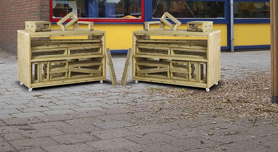 Rollwagen 2er Set inkl. 2 untersch. Holzbausteinesets | Cosy_CY-47007_